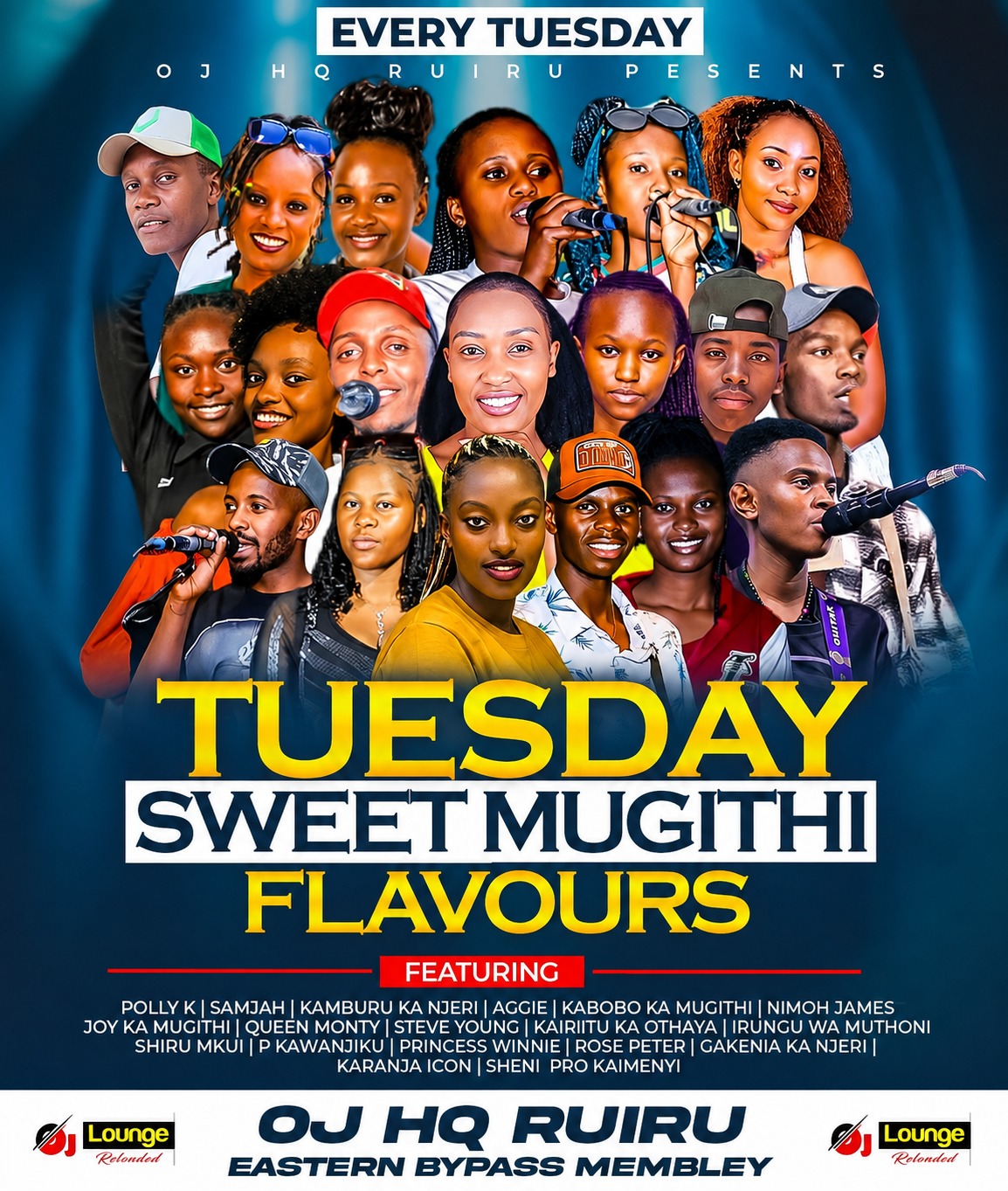 Sweet Mugithi Flavours — every Tuesday at OJ HQ Ruiru, featuring Polly K, Samjah, Aggie and more